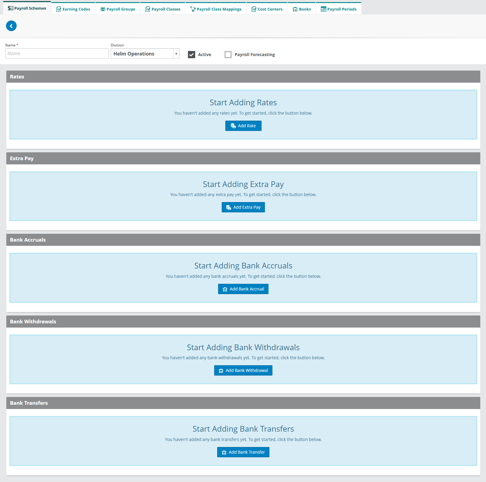 The Payroll Schemes tab in Setup