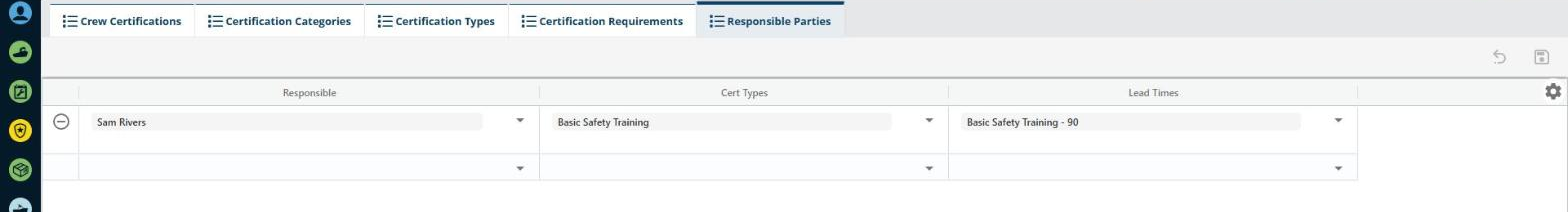The Responsible Parties tab where people are assigned to receive renewal notifications.